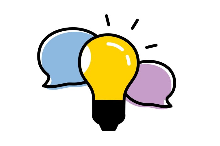 Grafik einer Glühbirne mit Sprechblasen