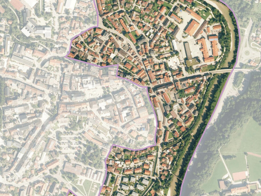 Luftbild der Unteren Stadt in Traunstein