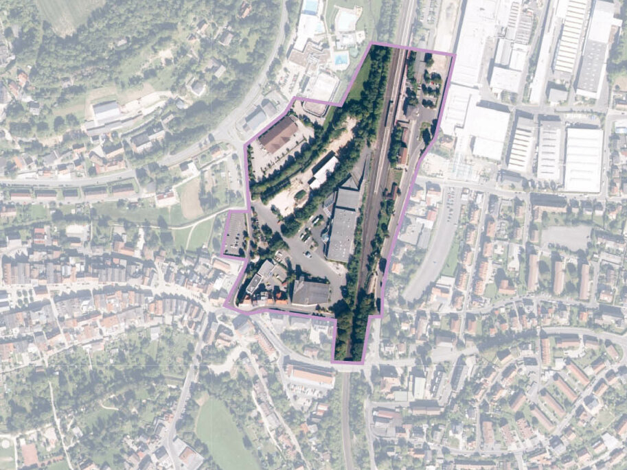 Luftbild des Bahnhofquartiers in der Stadt Pegnitz